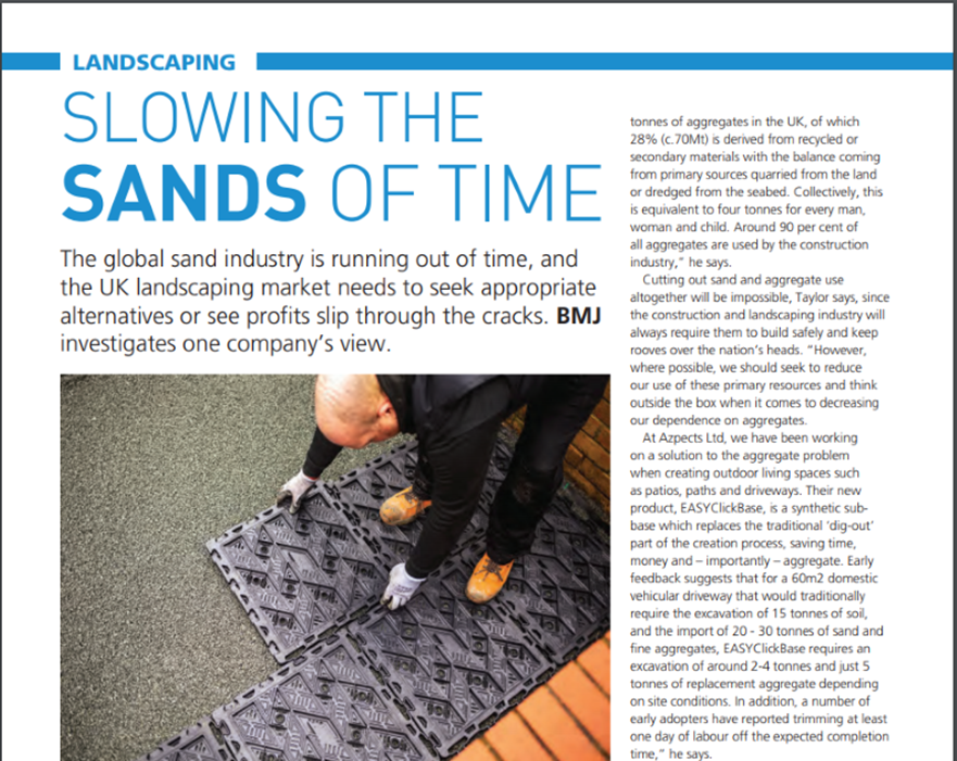 AzpectsLtd's tweet photo. Read all about it! See Paul Taylor's article in this month's @BMJmagazine: "Slowing the Sands of Time".
Read more: https://t.co/cGa5MNu6oW
#sand #EASYClickBase #landscaping #hardscaping https://t.co/Q6JWigO3YJ