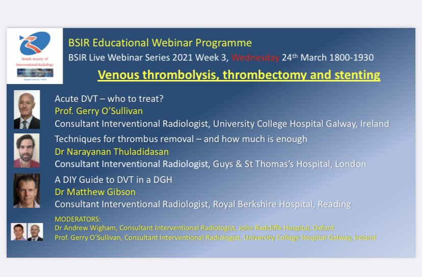 ⭐️BSIR MEMBERS ⭐️

WEEK 3 - BSIR EDUCATIONAL WEBINARS 

TITLE : Venous Thrombolysis , Thombectomy &amp; Stenting 

🗓24TH MARCH  2021 
🕕18.00 - 19.00