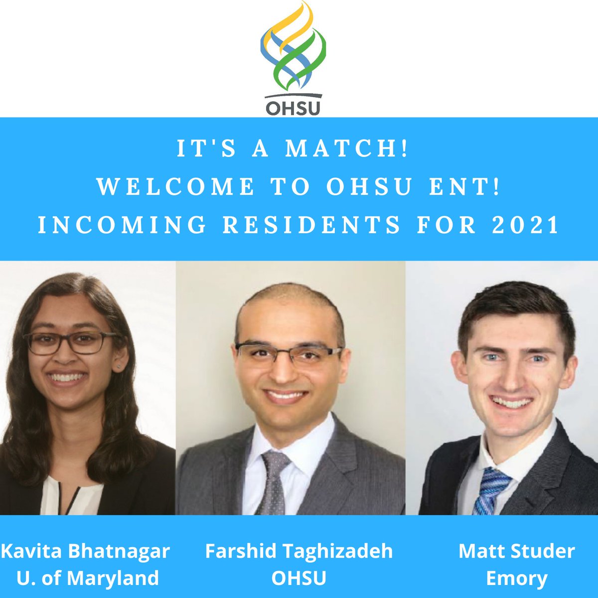 We are very excited to announce our incoming residents for AY 21-22. Welcome to our program Drs. Bhatnagar, Taghizadeh and Studer! #IAMOTO #MatchDay2021 #OtoMatch2021 <a href="/AAOHNS/">AmAcadOtolaryngology</a> <a href="/TheNRMP/">NRMP®</a>