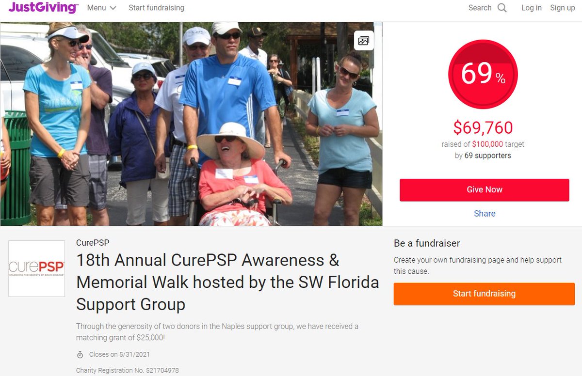 KristopheDiaz's tweet photo. Help an amazing group of patients, caregivers, and friends reach their fundraising goal for @CurePSP
This year, the powerhouse from SW Florida will fund research as part of our #PrimeofLife Brain Initiative in collaboration with @RCFNeuro
@JustGiving https://t.co/YpMJYt4rQW https://t.co/ByBLRiOxMw