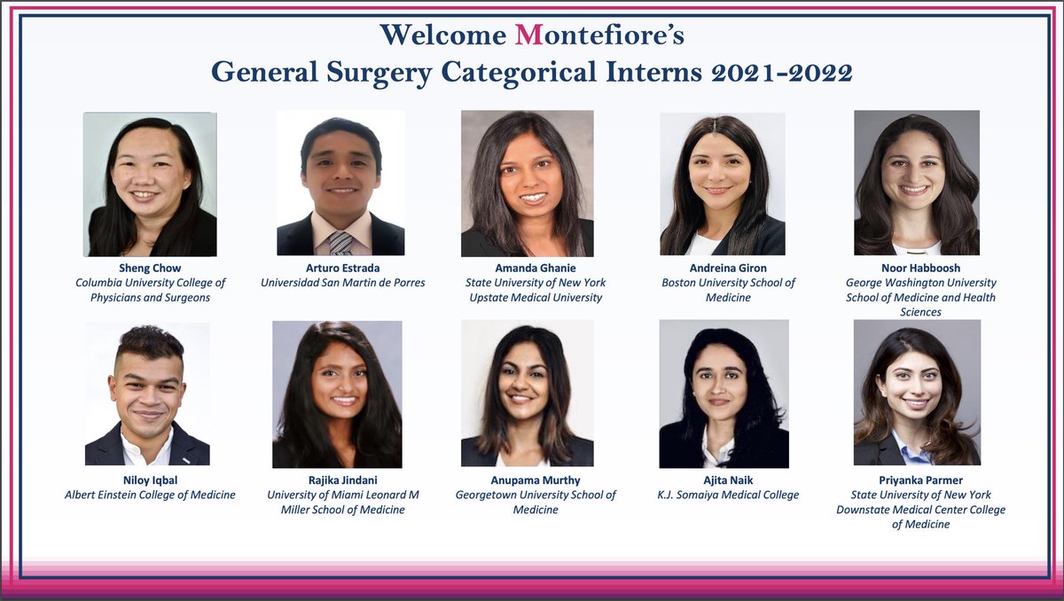 MontefioreSurg's tweet photo. WELCOME TO THE MONTEFIORE FAMILY!! We can’t wait for you all to join us in just a few months ! #MatchDay2021 #DiversityinMedicine #WhyMontefioreSurgery #GeneralSurgery #GenSurgMatch2021 #MedStudentTwitter #MedTwitter https://t.co/VAp9SC9STr