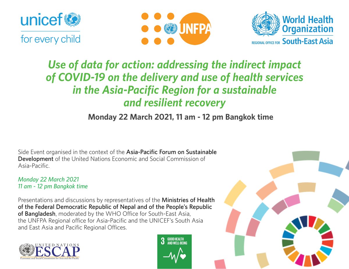 UNFPAAsiaPac's tweet photo. #BuildingBackBetter from #COVID19.

For this, we need data on the pandemic's impact on health services.

Each statistic tells the story of real people.

Join our discussion with @WHOSEARO &amp; @UNICEF_EAPRO at #APFSD8: Monday 22 March, 11a Bangkok.

Register: https://t.co/4OmYGTZWMK https://t.co/Q53n8dqHma