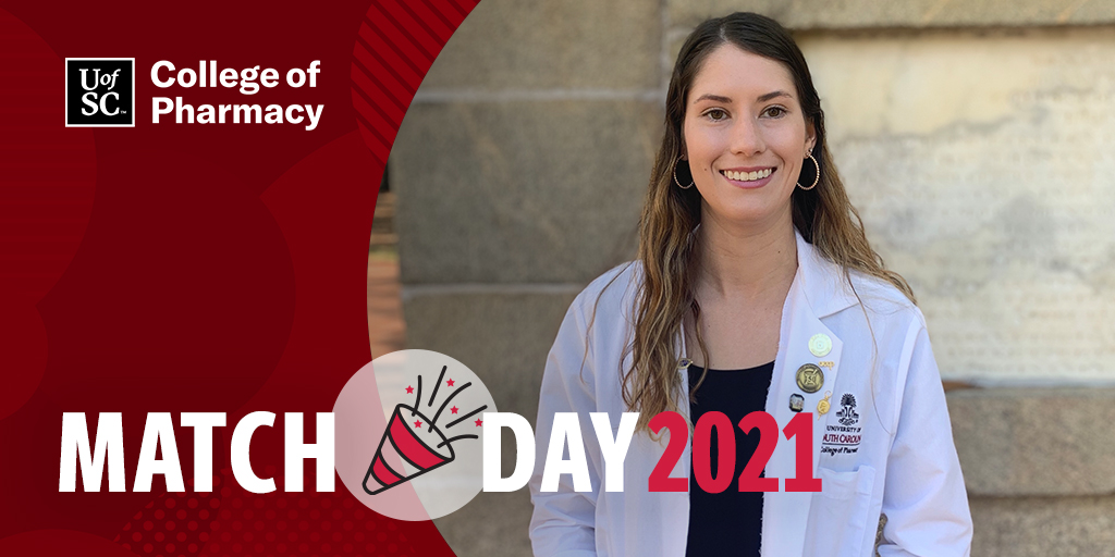 UofSCPharm's tweet photo. .@ErinFWarren (Class of ‘21) matched with @ThePrismaHealth Richland / UofSC for a PGY1 Inpatient Pharmacy Residency 🎉

#UofSCCoPMatch2021 | #RxMatchDay https://t.co/o0eveOdtbu