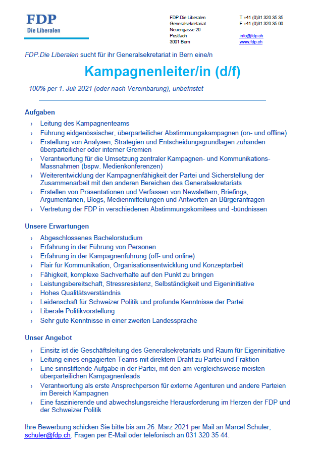 We are hiring - für die Führung unseres fünfköpfigen Kampagnenteams und vieler überparteilicher Projekte suchen wir eine neue Kampagnenleiterin oder einen neuen Kampagnenleiter. 

Jetzt bewerben und ein #campaignhero werden.