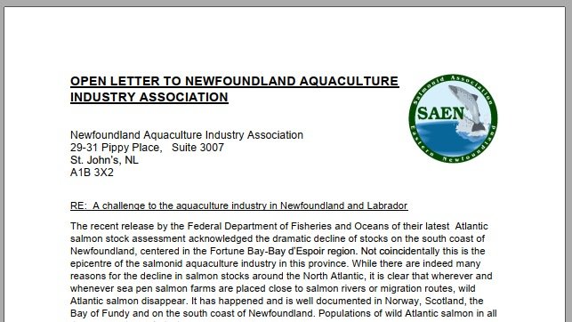 official_SAEN's tweet photo. We are challenging NL Aquaculture Industry to Invest in Long-Term Study on the detrimental effects of open-pen aquaculture. See our open Letter https://t.co/OfSE5aR3RG 
#atlanticsalmon #flyfishing #nlfishing https://t.co/M2FpfFY3YM