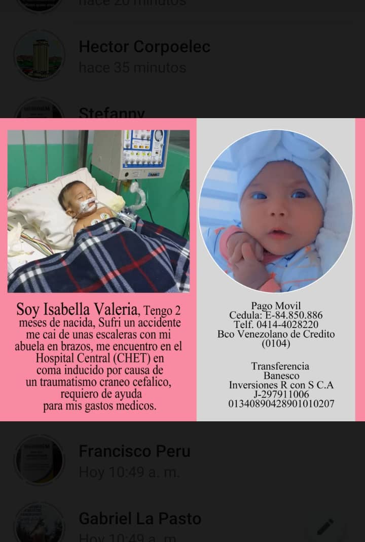 <a href="/GOTOECARRI/">ARGENIS GOTO ECARRI</a> <a href="/andrewsjimenez/">Andrews Jiménez</a> <a href="/MamaLisVzla/">Lisbeth Añez/Mamá Lis</a> <a href="/manosdlsangeles/">manosdelosangeles</a> amigos esta pequeña necesita una mano amiga por favor en lo q se pueda ayudar