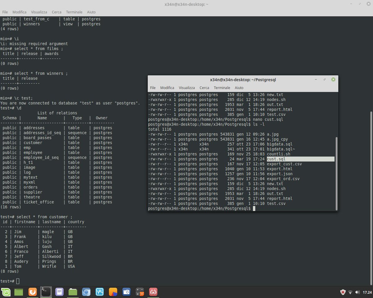 ivanonatalini68's tweet image. PostgreSql Administration.

How to launch query file .sql, by folder extern, through method &apos;\i&apos;.

#postgresql #psql #pgsql #sql #dba #database #aws #cloud #linux #unix #windows
