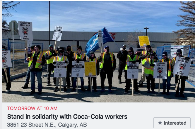 yourAUPE's tweet photo. AUPE members are encouraged to join other trade unionists at a Solidarity Picket with Teamsters Local 987 Sat., Mar. 20 from 10:00 AM to 12:00 PM. at Coca-Cola, 3851 23 St NE, Calgary
Don’t forget to wear a mask and maintain physical distancing! ✊#ablabour #canlab #FightbackAB https://t.co/2y8umeANy7
