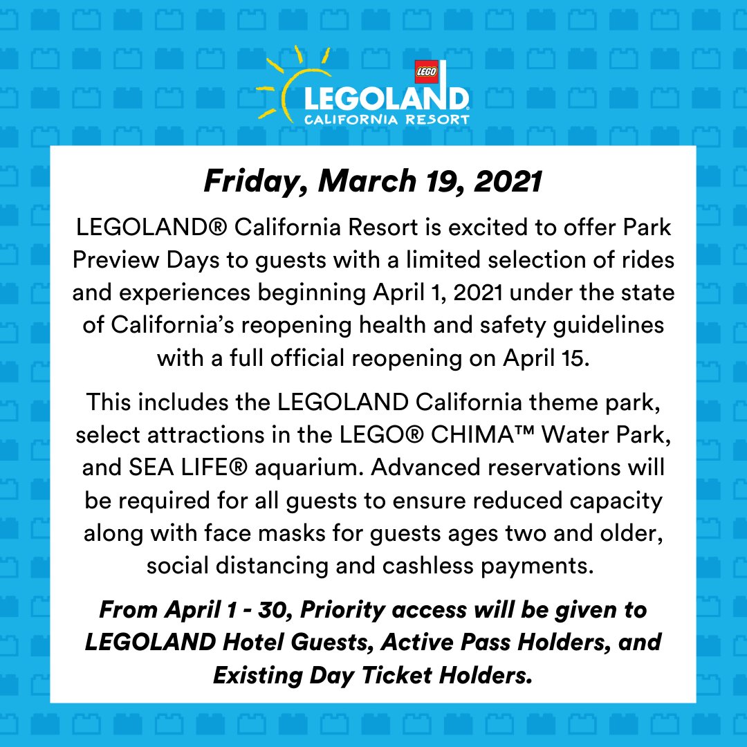 Exciting news from LEGOLAND California! Please visit our website FAQ for answers to any questions!