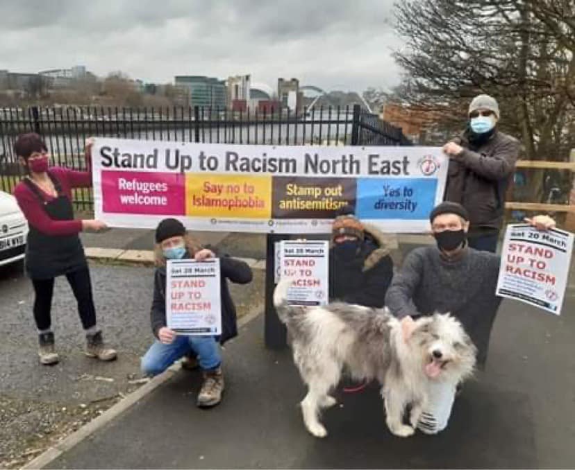 SUTR_NE's tweet image. Great show of solidarity from those living in Heaton, Newcastle on #WorldAgainstRacism 

@AntiRacismDay #SUTRNE