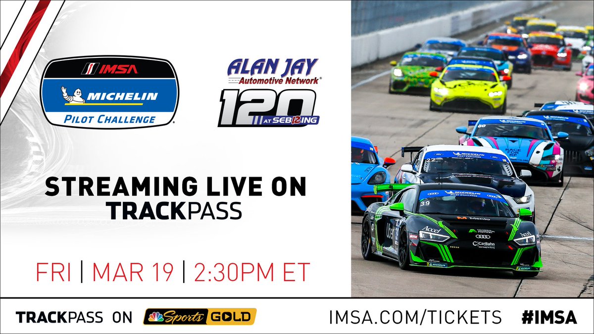 Want a great way to kick off your weekend? Tune in to @nbcsports Track Pass today 2:30 pm ET 🤩🏁 #AlanJay120 #Sebring #IMSA #MichelinPilotChallenge #4