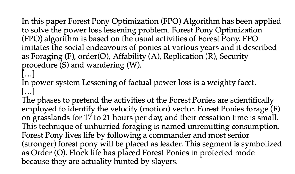 LorenaABarba's tweet photo. A day in the life of an Editor-in-Chief… A submission comes in, should it be sent to review? 

The title makes me suspicious “Real Power Loss Reduction by Forest Pony Optimization Algorithm”—what in the world? Forest Pony? I read on… https://t.co/W2adgn7IHN