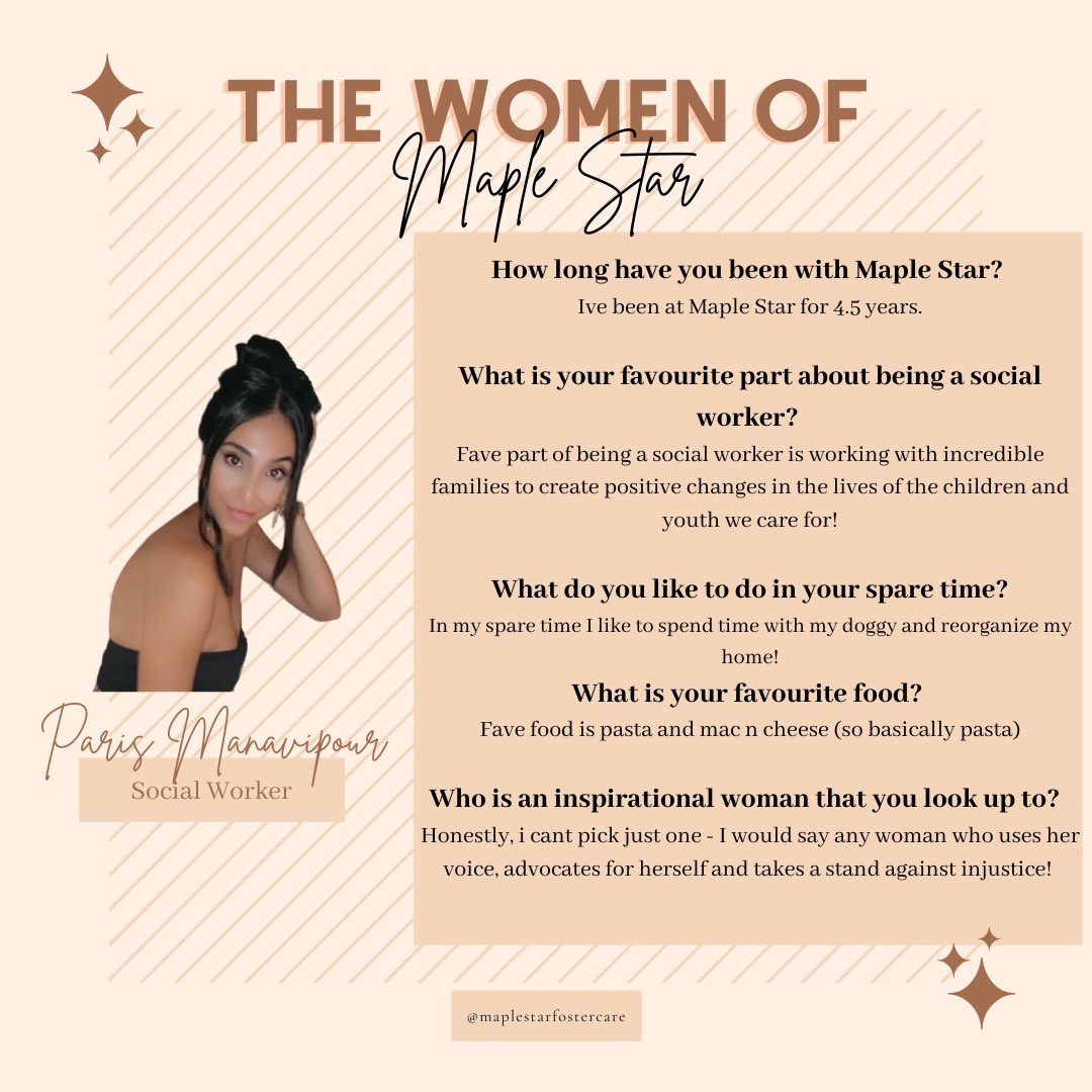 MapleStarCare's tweet photo. This month we will be showcasing the incredible women on our team here at Maple Star. Up next, one of our social workers Paris Manavipour.✨
-
-
-
-
-
#womensupportingwomen #womenshistorymonth #socialworkerappreciationmonth #fostercare https://t.co/5W2mbgL1P0
