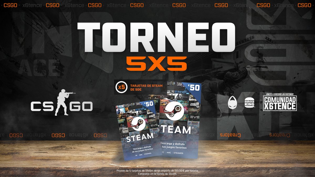 No hagas planes para el sábado 27. Vuelve el torneo <a href="/burgerking_es/">Burger King</a> de #CSGO a @x6tence_ES 🔥

➡️ Inscripciones en: bit.ly/3luIMKq

5 tarjetas de 50€ para el equipo ganador 🏆