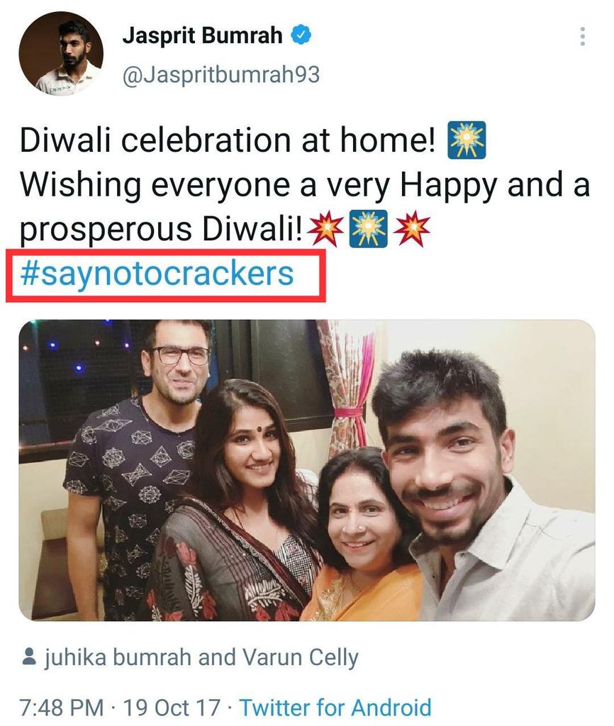 frombibhas's tweet photo. @Jaspritbumrah93 Yes #saynotocrackers https://t.co/XuWLuUlyUS