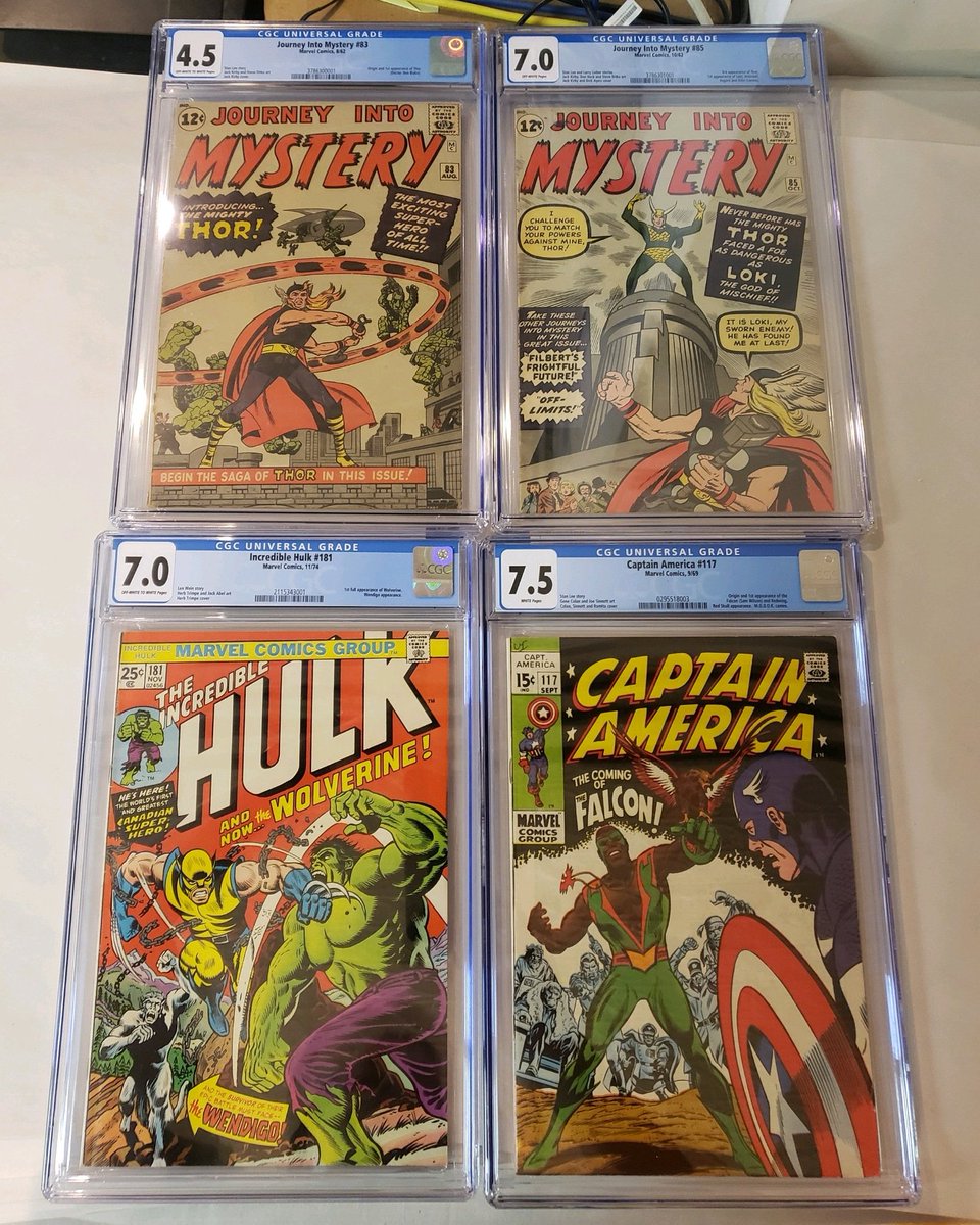 Just in for first appearance Friday! Great timing for those Falcon and Loki books. #comics #comicbooks #cgc #cgccomics #marvelcomics #marvel #incrediblehulk #hulk #wolverine #captainamerica #falcon #redwing #thor #loki #journeyintomystery #firstappearance #firstappearancefriday https://t.co/TG343Q1QnE