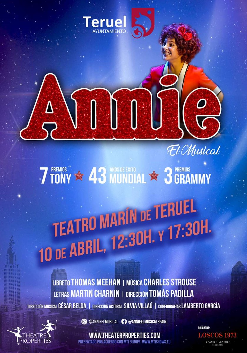 teatromarin's tweet photo. 🎊EL MUSICAL DE ANNIE LLEGA A TERUEL🎊

🗣No te pierdas esta gran producción que ha recorrido los grandes escenarios del país y que llega el próximo 10 de abril a la capital.

👉Saca ya tu entrada en https://t.co/YfGr3h4DcV o en taquilla el viernes y el sábado de 18 a 20 h. https://t.co/M62fANKlEE