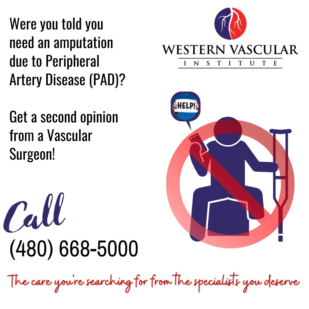 WVIAZ's tweet image. If you or a loved one are suffering from symptoms of Peripheral Artery Disease and were told you need an amputation, please get a second opinion from a Vascular Surgeon.

#Amputation
#Limbsalvage
#Savealeg
#Peripheralarterydisease
#Vasculardisease