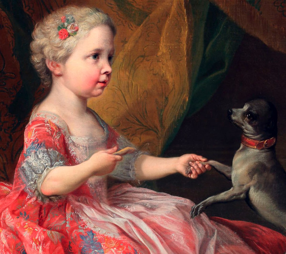 Born #OnThisDay in 1730: #MariaFelicitaofSavoy (1730-1801), daughter of King #CharlesEmmanuelIII of Sardinia 

Portrait as a girl by #LouisMichelvanLoo (1707-71), 1733

#Savoy #ChildrenInArt #DogsInArt