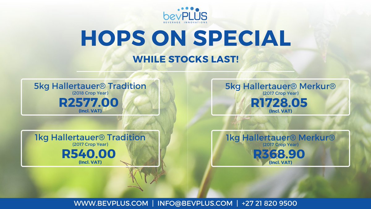 bevPLUS_ZA's tweet photo. The following Hops are now available on special for our March Madness Sale! Visit our website or email us at info@bevplus.com to order.

#marchmadness #sale #bevplus https://t.co/ajluTlpK0W