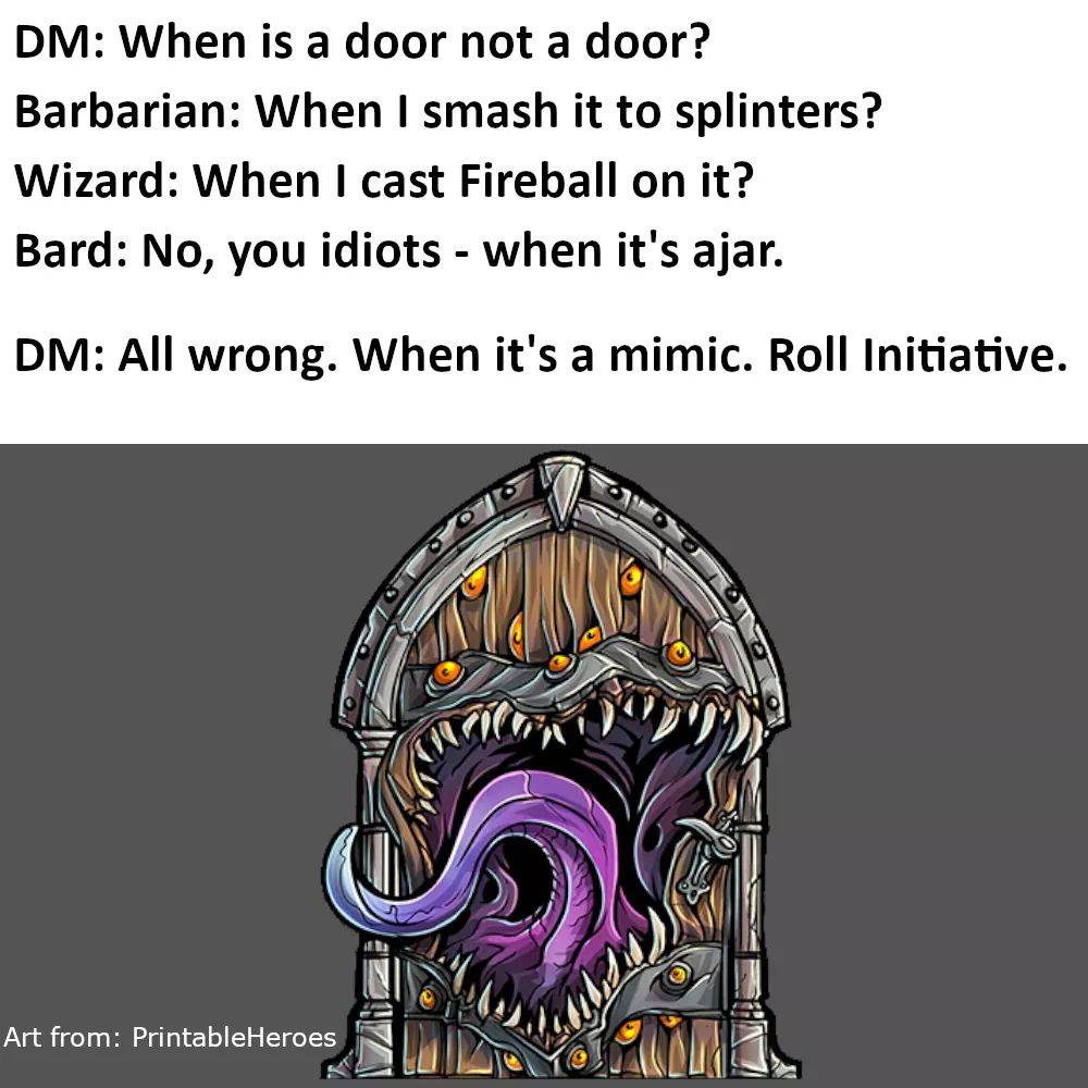 stayhomepod's tweet photo. We all love a little bit of distrust every now and again. Where were you when you found out everything is cake? I mean mimics. 
#dnd #stayhomepod #highfantasy #ttrpg #twitch #streamer #mimics #notamimic #checkfortraps https://t.co/fluMSOYByo
