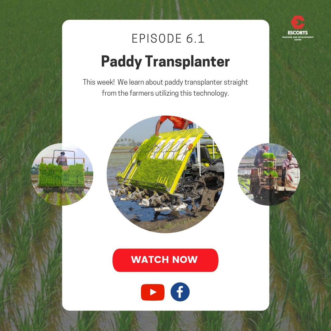EscortsTraining's tweet photo. This week We learn about paddy transplanter straight from the farmers utilizing this technology. They tell about its usage, benefits and address the common queries farmers face while using the implement. 
watch now - https://t.co/gFYK2WZ4OP
#cropproductiontechnology https://t.co/lvDbGQNHqt