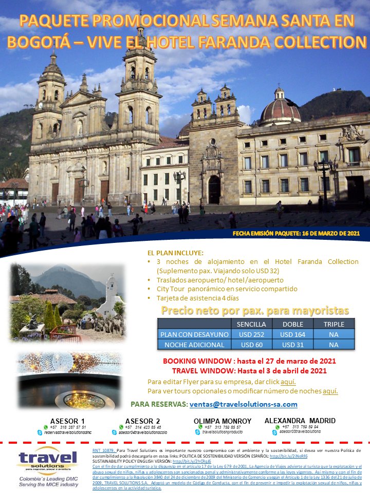 TRAVEL_SOLUTION's tweet photo. ¡SEMANA SANTA EN BOGOTÁ PROMOS!☀☀ - https://t.co/qvEuyQ4Xu2 https://t.co/vk8P1OaL0i