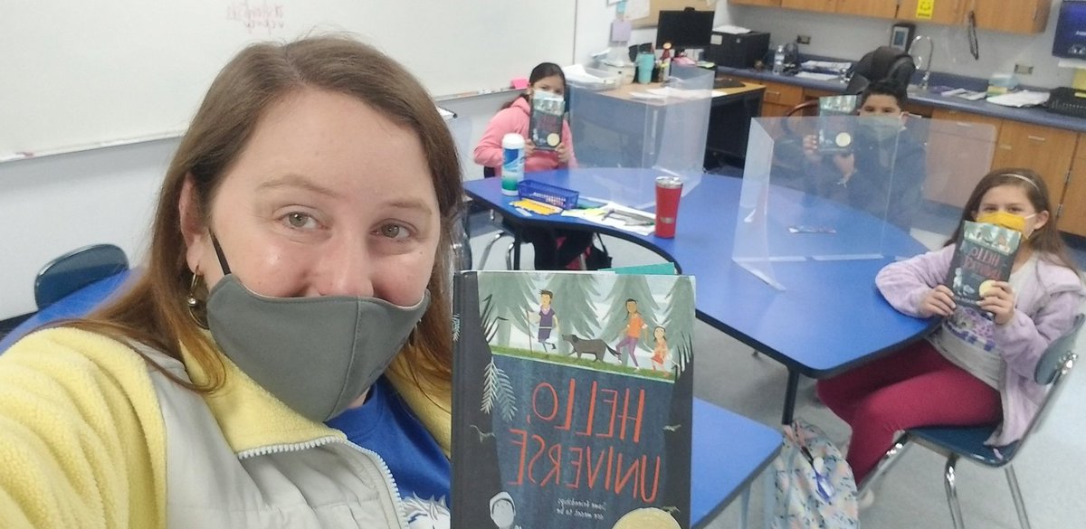 AggieKJ2009's tweet photo. My favorite part of Friday! Book Club! They are really enjoying the unique characters in Hello,Universe. Happy Friday, go dive into a good book this weekend! @PKthru5mustangs @NISD_Learning https://t.co/UiquGHDO6N