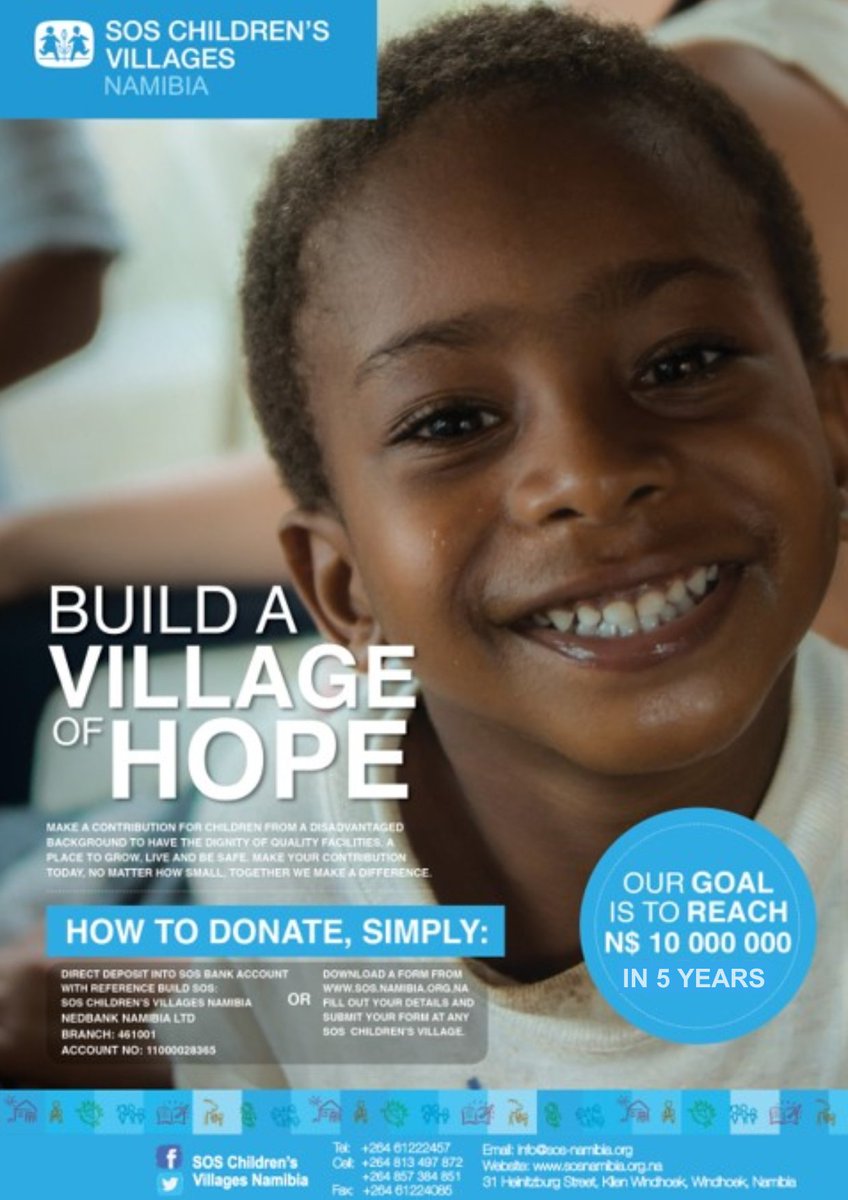 SOSCVNAMIBIA's tweet photo. In an effort to raise funds for the benefits of the children under our care, join us on the road to the official launch of the #BuildAvillageOfHope campaign. LET US JOIN HANDS AND MAKE A DIFFERENCE IN THE LIVES OF CHILDREN THAT HAVE LOST PARENTAL CARE. https://t.co/QPnHLhtJEk