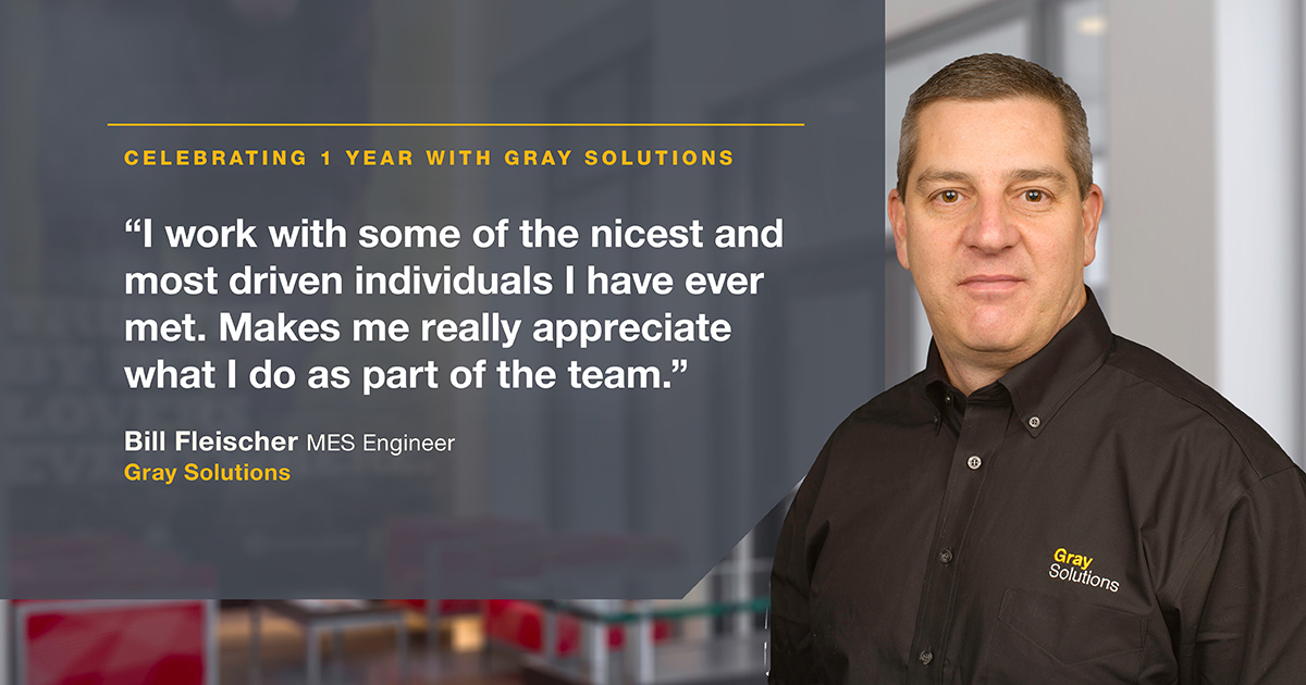 lifeatgray's tweet image. We had the opportunity to speak with one of the newer members of the #GrayFamily, Bill Fleischer, an MES Engineer at Gray Solutions, a Gray company, who is celebrating his one-year anniversary! Read his Q&amp;amp;A here: gray.com/insights/bring…. #GraySolutions #engineer #automation