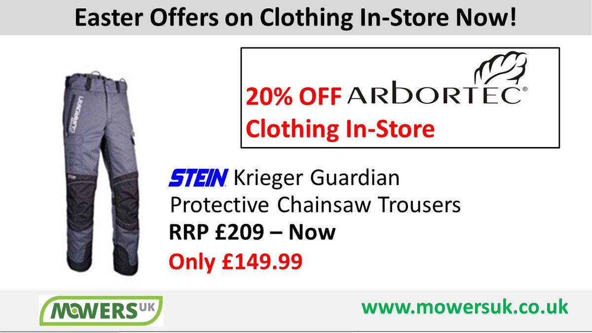 MowersUk's tweet photo. We have some great #Easter #Deals in our #tadley store STARTING NOW. Come and check-out our offers on Stein and Arbortec clothing (whilst stocks last), Stihl pressure washers, and much more! #InBasingstoke #Basingstoke #bramley #mortimercommon #spencerswood https://t.co/EK1CtC1But