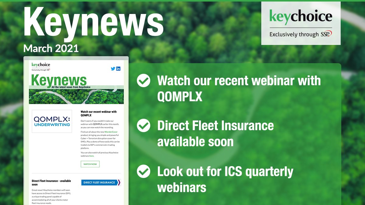 Look out for March's Keynews, brokers! Watch our latest webinar from QOMPLX to learn more about its WonderCover cyber product, Direct Fleet Insurance motor fleet products are coming soon, plus look out for quarterly webinars from our compliance partner, <a href="/icsconsultants/">Insurance Compliance Services Ltd</a>.