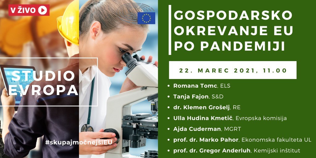 EP_Slovenija's tweet photo. Jutri ob 11. uri se nam pridružite v #StudioEvropa🇪🇺, kjer bo novinarka Radia Slovenija Maja Derčar z gosti analizirala gospodarske in socialne posledice pandemije in 🇸🇮 načrt za okrevanje. Pridružite se nam jutri na naši FB strani 👉🏼 https://t.co/fmYi10MHGa https://t.co/ig6lPInfhU