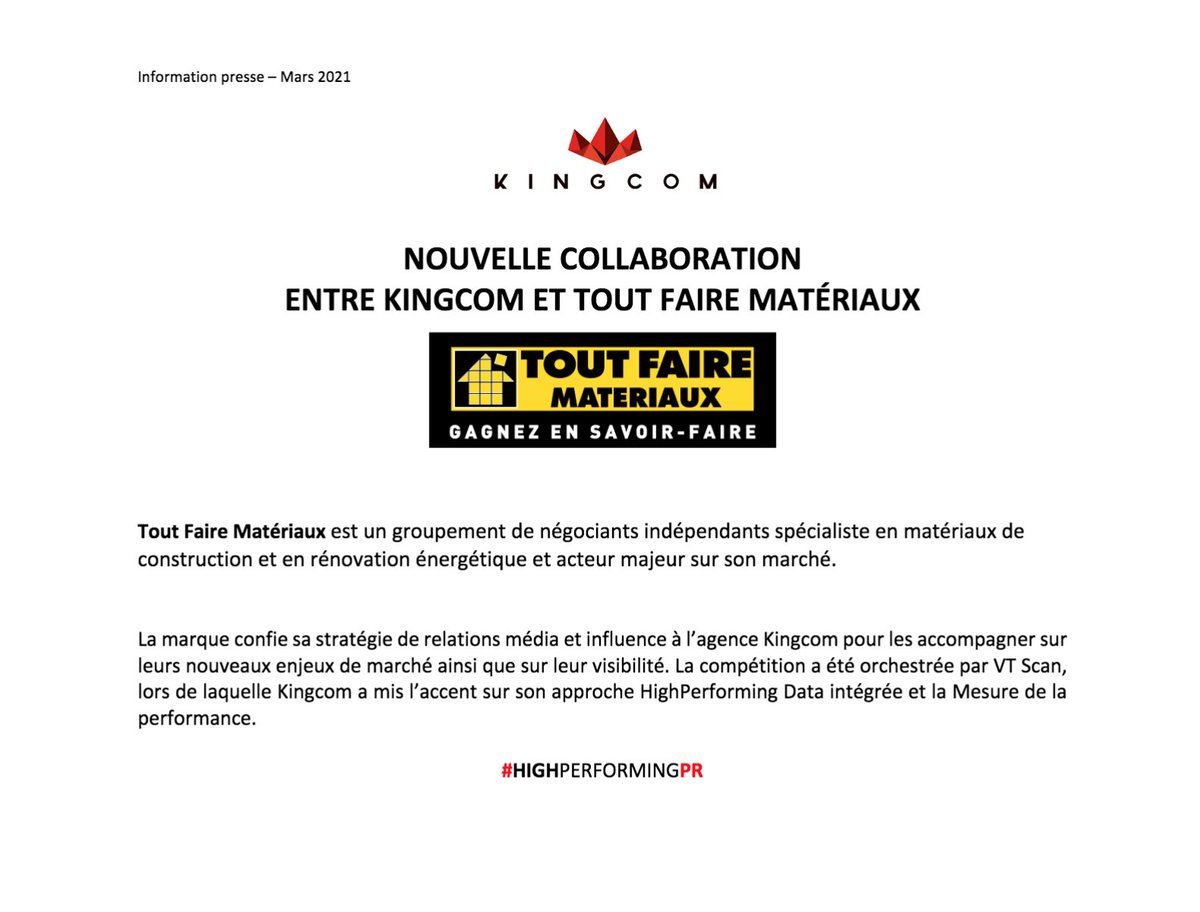 Kingcom est ravie d'annoncer sa toute nouvelle #collaboration avec Tout Faire Matériaux !