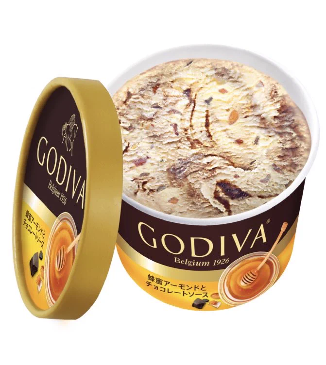 コンビニで買える国産「百花蜂蜜」を使用したゴディバカップアイス!『蜂蜜アーモンドとチョコレートソース』が新発売されるよ。