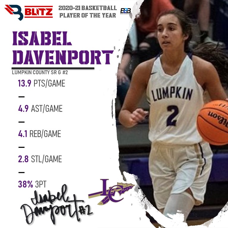 𝐁𝐋𝐈𝐓𝐙 𝐆𝐢𝐫𝐥𝐬 𝐁𝐚𝐬𝐤𝐞𝐭𝐛𝐚𝐥𝐥 𝐏𝐨𝐘 - 𝐈𝐬𝐚𝐛𝐞𝐥 𝐃𝐚𝐯𝐞𝐧𝐩𝐨𝐫𝐭

Incredible szn by the <a href="/lumpkinwbb/">Lumpkin County WBB</a> star as <a href="/isabeldavo2/">Isabel Davenport</a> goes b2b on BLITZ POY! What a career &amp; what a season!

STORY/VOTING RESULTS/BUY FRAMED PRINT -  blitzsportsga.com/2021/03/19/isa…