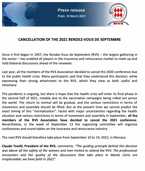 No Monte Carlo Rendezvous for a second year... 
#reinsurance
#Rendezvous