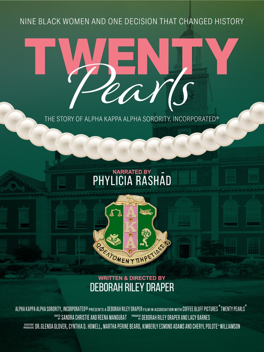 akasorority1908's tweet photo. TWENTY PEARLS, a documentary film following the story of Alpha Kappa Alpha Sorority, Inc.® is out now. #TwentyPearls #AKA1908 #AlphaKappaAlpha #Comcast #CoffeeBluffPictures #XfinityBlackExperience https://t.co/wiJ6QConM4