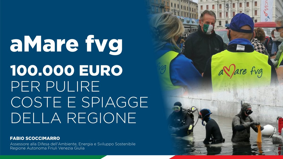 F_Scoccimarro's tweet photo. Bandiera italiana
#Ambiente: "aMare fvg" su tutte le spiagge della 
@regioneFVGit 
Giunta approva 100 mila euro a Comuni costieri per iniziare a contrastare fenomeno 'marine litter'
[...] continua qui 👉https://t.co/S3ppnot0m3
#FVG #FVGreen #aMarefvg https://t.co/RjloCF4za5