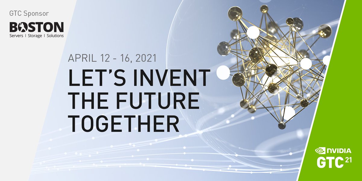 Grow your expertise, and help shape what’s next for technologists, AI Innovators, and creator with Boston at NVIDIA #GTC21 on April 12-16. Register now at nvda.ws/3szkBwP 

#AI #datacenter #HPC