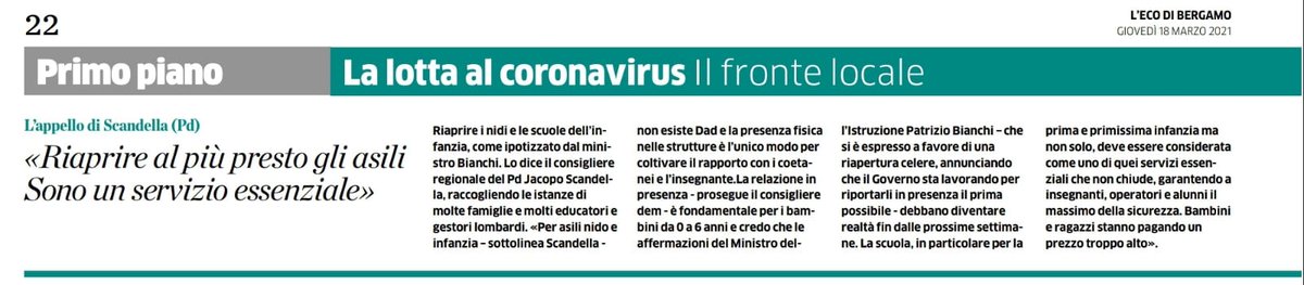 Per #nidi e scuole dell'#infanzia non esiste la #Dad. Sia dal punto di vista educativo che da quello della conciliazione dei tempi per le #famiglie, non c'è alternativa alla presenza. 
A meno di un lockdown totale, sono servizi essenziali che devono rimanere aperti. <a href="/PD_Lombardia/">PD Lombardia</a>
