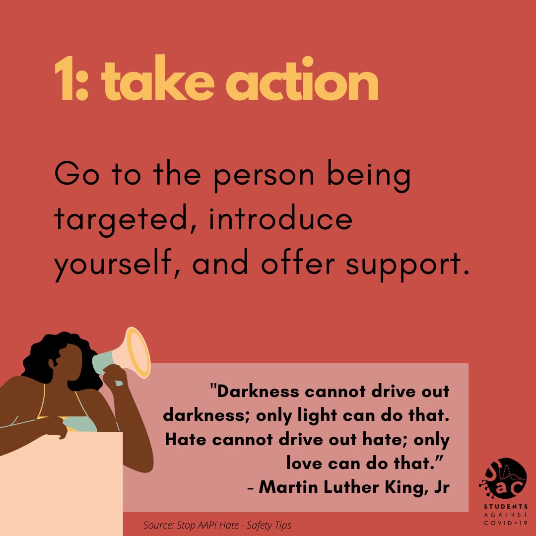 StudentsCOVID19's tweet photo. We've all witnessed #hate and felt powerless to act. But we can no longer standby. We must stand for and with each other. Thanks to @stopaapihate, swipe to learn 5 ways you can help when witnessing hate. ➡️ https://t.co/Tt0B93nvf3