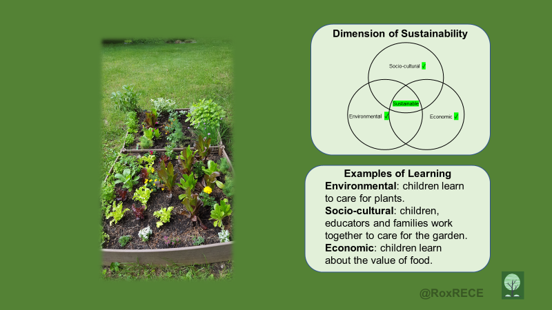 RoxRECE's tweet photo. Did you know that when you plant a vegetable garden with young children, they learn about the three dimensions of sustainability? #ECEfS #ECE #ECEfSCanada #Sustainability https://t.co/yB5IKNGM4n