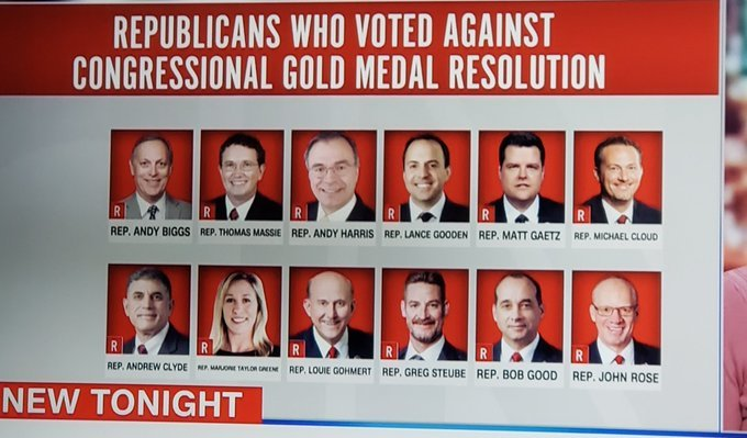 DemsKeys's tweet photo. Wanting to downplay 1.6.21 so badly the #DirtyDozen refused to honor the Capitol Police with Congressional Gold Medals. 

They value their indignation more than the people who put their lives on the line to protect them. 

#NeverForgetJanuary6th #DemCast #DemCastFL #ONEV1 https://t.co/4isX6suzTY