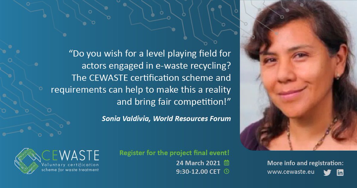 We all wish for a level playing filed in #ewaste #recycling! Hear more from <a href="/WRFSwitzerland/">World Resources Forum</a> on how we see it in practice with CEWASTE requirements as one of the tools. Join our Final Event next Wednesday!  register.gotowebinar.com/register/31255…