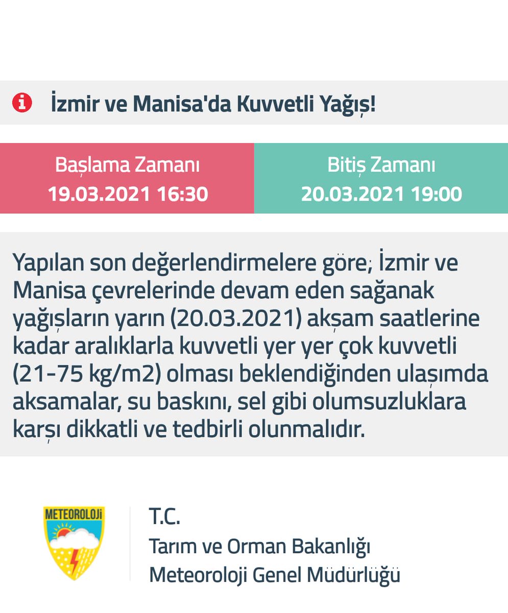 Meteoroloji Mgm On Twitter Meteorolojik Uyari Izmir Ve Manisa Da Kuvvetli Yagis