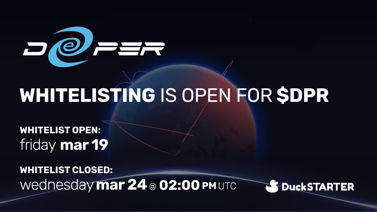 💪 It’s DuckSTARTER Time!⚡️

The Deeper Network $DPR whitelist is now open! 

Follow 
<a href="/deeper_network/">Deeper Network</a>

 &amp; 

<a href="/dao_duck/">DuckDAO 🐣</a>

Like, RT, and Tag 2️⃣ Friends (with a nice message)

🐥 Find out how to participate: medium.com/duckdao/deeper…

$DUCK $DPR #OTC #blockchain #crypto