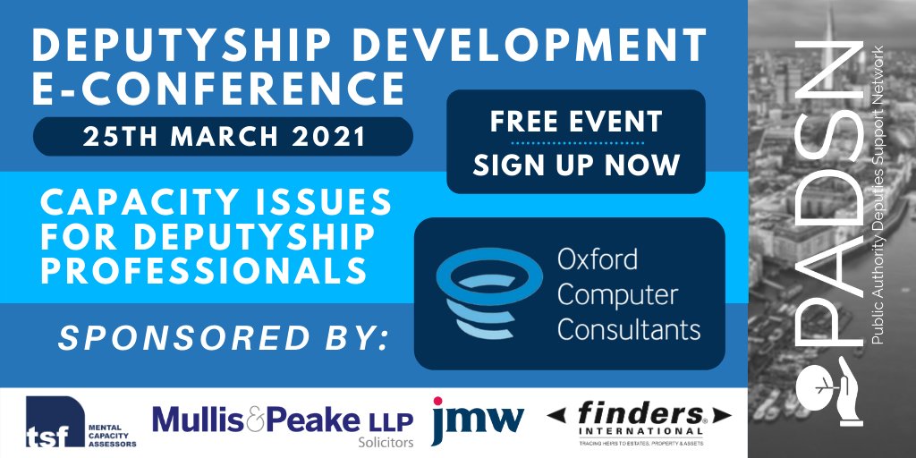 OxfordCC's tweet photo. OCC are sponsors of the PADSN #DeputyshipDevelopment E-Conference next week.
Date: 25th March 2021
Time: 10:30 am
Cost: FREE
Not registered yet? Sign up and find out more here -> https://t.co/rTpL7vg7uU
#DepDevDay #Deputyship #PADSN https://t.co/G7R3x2wJCX