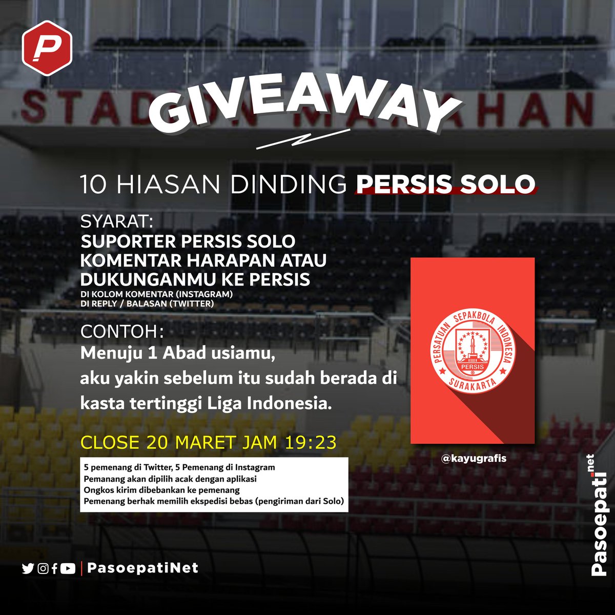 PasoepatiNet's tweet image. Selamat Malam Sambernyawa Brothers 🔥 admin mau Giveaway 10 Hiasan Dinding Persis Solo edisi Bulat. Caranya gampang, silahkan reply twit ini yang positif, bisa dukungan ataupun harapan tentang Persis Solo. Pemenang akan diumumkan paling lambat hari senin, akan dihubungi lewat DM.