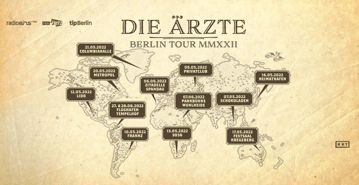 Die Beste Band der Welt: 13x live in Berlin - im Sommer 2022. Termine, Infos, Tralala: ab sofort auf loft.de/dieaerzte - Tickets gibt’s ab 25.3., 17 Uhr.